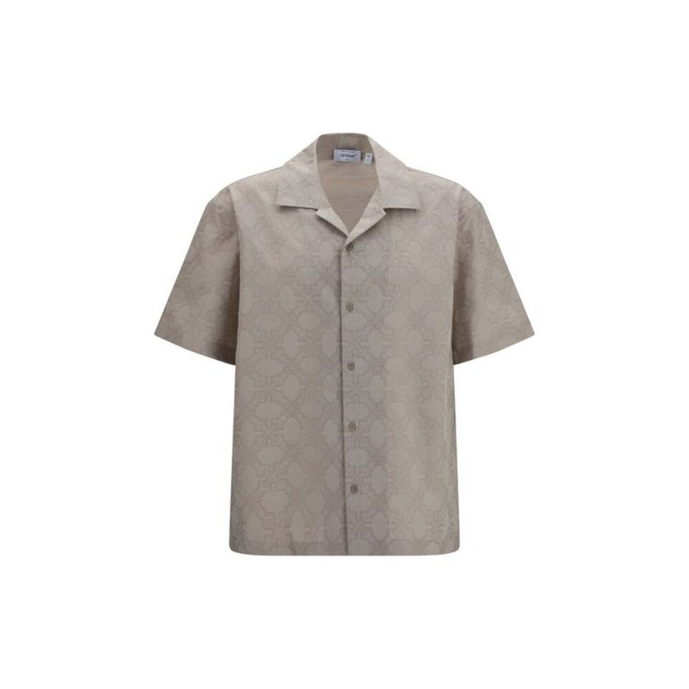 Off-White Beige Cotton Pattern Men's Shirt